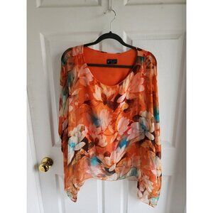 Bella Amore Ladies 100% Silk Bluse Made in Italy Orange Floral Print Lined O/S